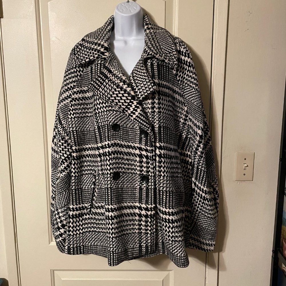 Black & White Houndstooth Maxwell Studios Double Breasted Cape NWT 2X